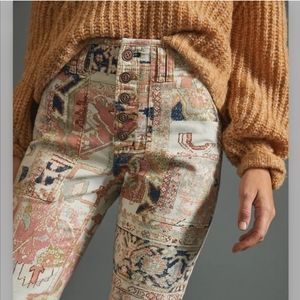 Anthropologie Patchwork-Print High-Rise Pants in Cream, Pink & Blue
